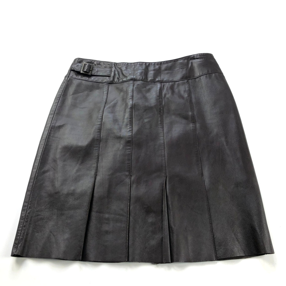 Cache 100% Lamb Leather 6 (Fits 30In) Zip Pleated Lined Mini Skirt Brown READ